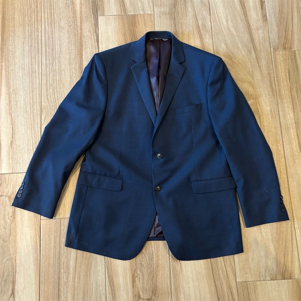 Perry Ellis Premium Sport Coat Blazer Mens 46L Navy Blue Slim Fit 2-Button